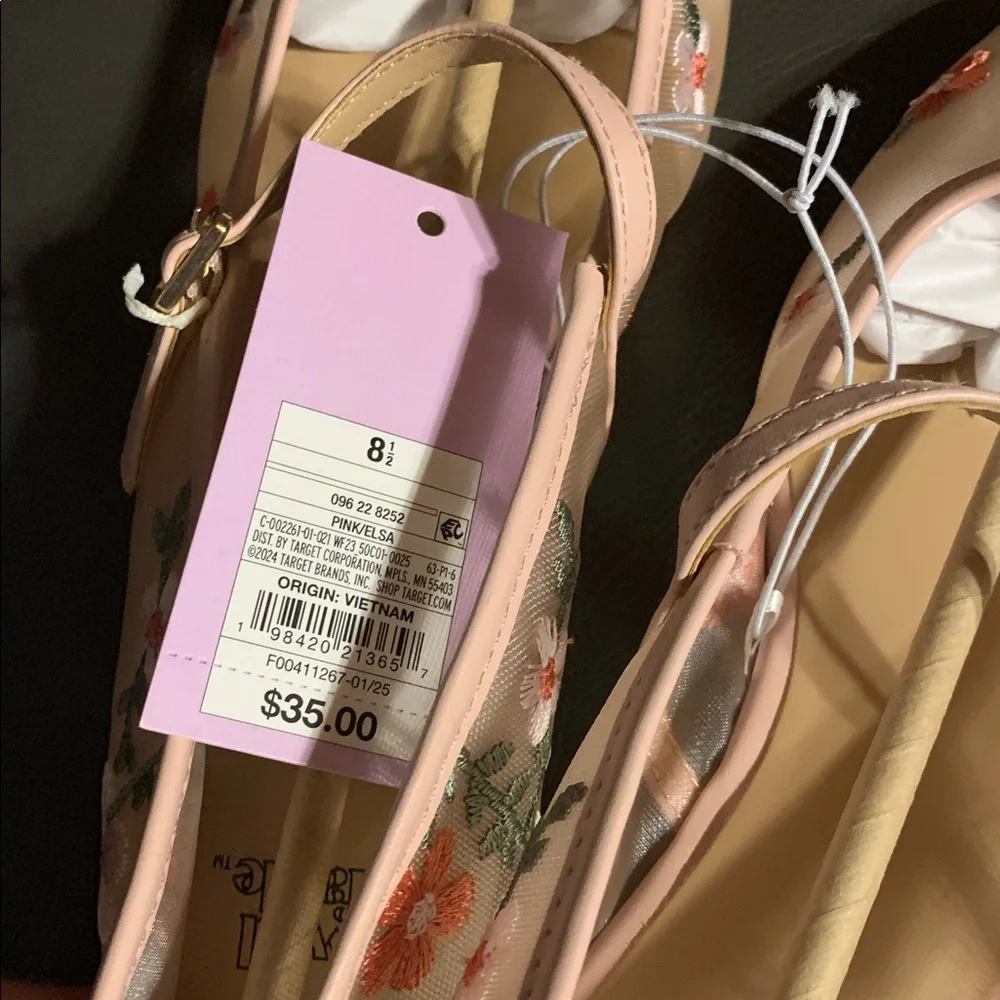 Embroidered Pink Floral Mary Jane Flats size 8.5 new - Picture 5 of 5